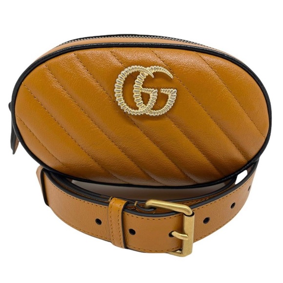 Gucci Handbags - Authentic Gucci Marmont GG Azalea Fanny Pack Waist Belt Chevron Leather (NWT)